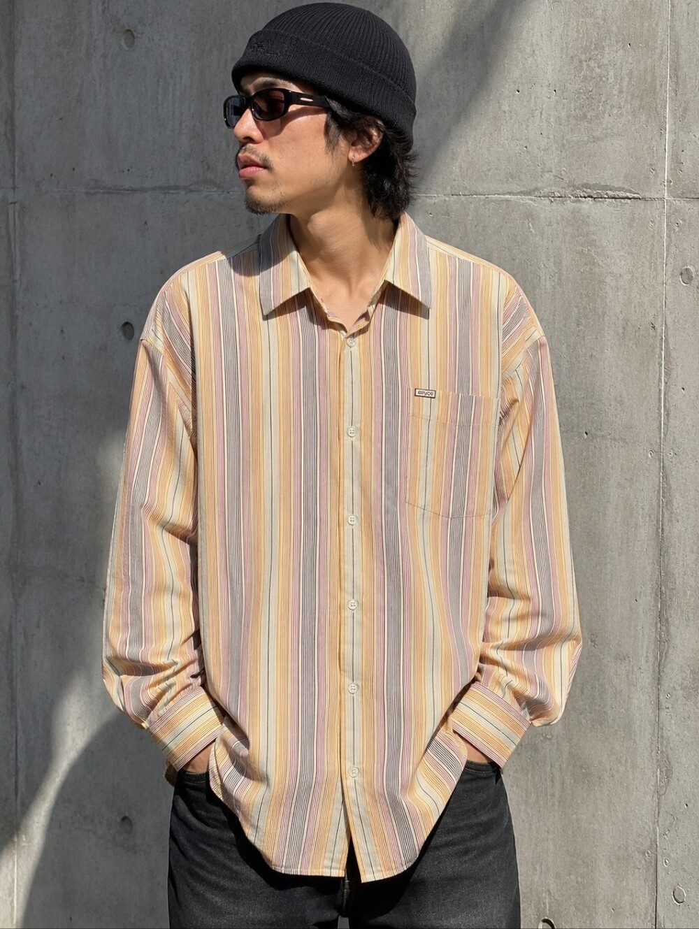 Enyce Mens 3XL Striped Button Up Shirt Tan Brown Long Sleeve Cotton Casual Y2K